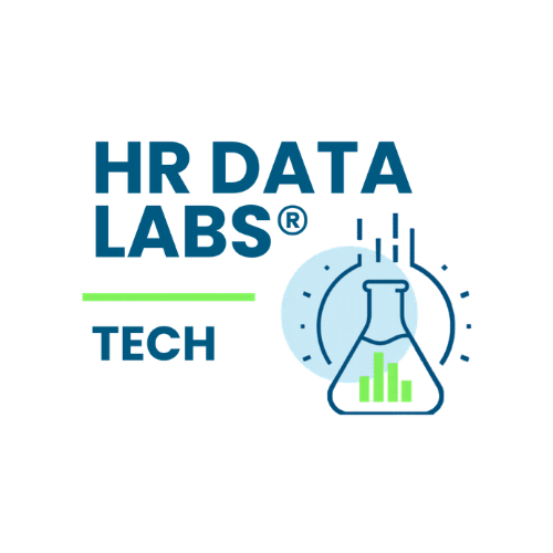 HR Data Labs Tech logo featuring blue typography, a green accent line, and a blue laboratory flask icon with a bar chart inside.